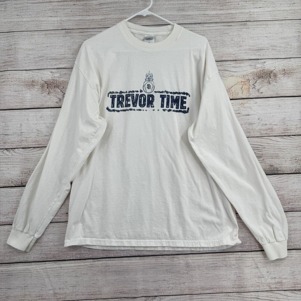 Vintage San Diego Padres Trevor Time Long Sleeve T Shirt Mens XL White Hoffman‎